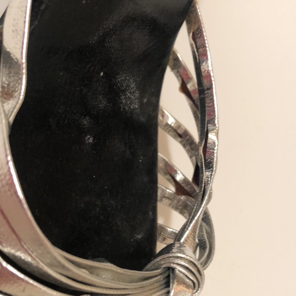 Vintage MTA Silver Metallic Block High Heel Slingback Shoes Women’s 7.5 Open Toe - Picture 4 of 9